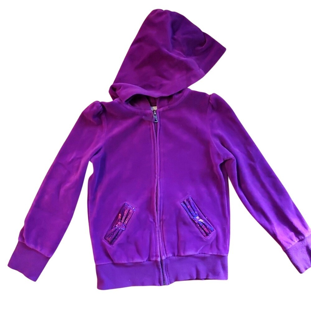 Circo Girls 6-6x Purple Velour Zip Up Hooded Jacket with‎ Sequins